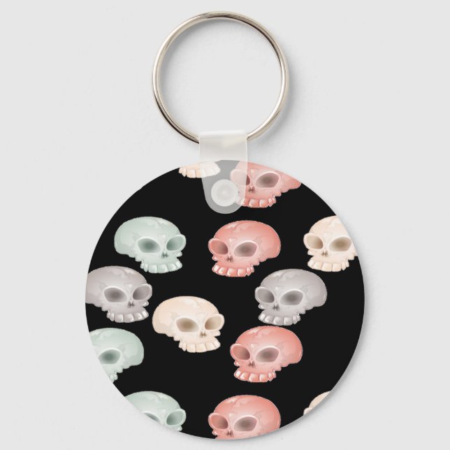 colourful skulls on black key ring (Front)
