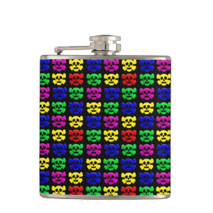Colourful skulls pattern hip flask