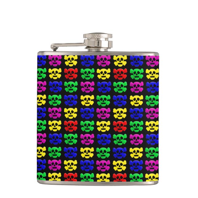 Colourful skulls pattern hip flask (Front)