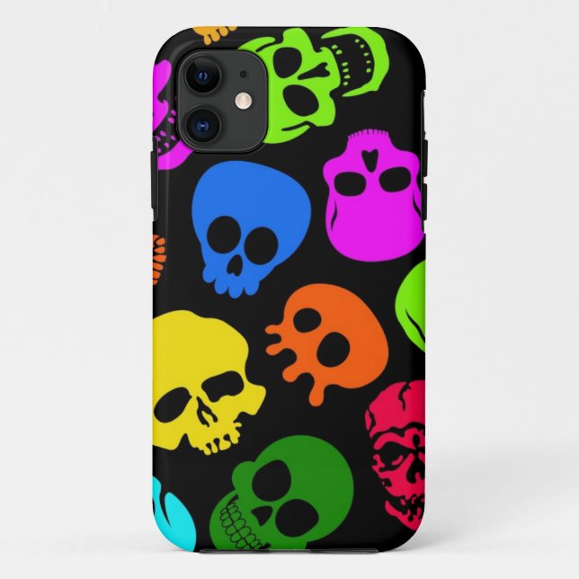 Colourful Skulls pattern in black Case-Mate iPhone Case (Back)