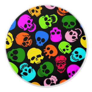 Colourful Skulls pattern in black Ceramic Knob