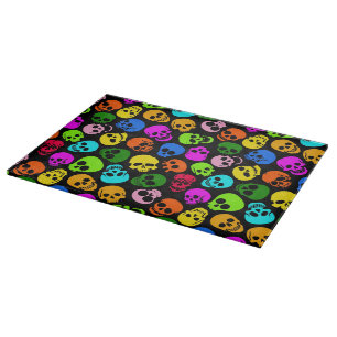 Colourful Skulls pattern in black Cutting Board