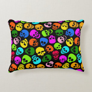 Colourful Skulls pattern in black Decorative Cushion