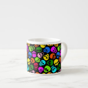 Colourful Skulls pattern in black Espresso Cup