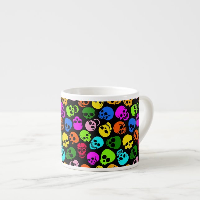Colourful Skulls pattern in black Espresso Cup (Front Right)
