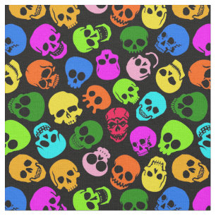 Colourful Skulls pattern in black Fabric