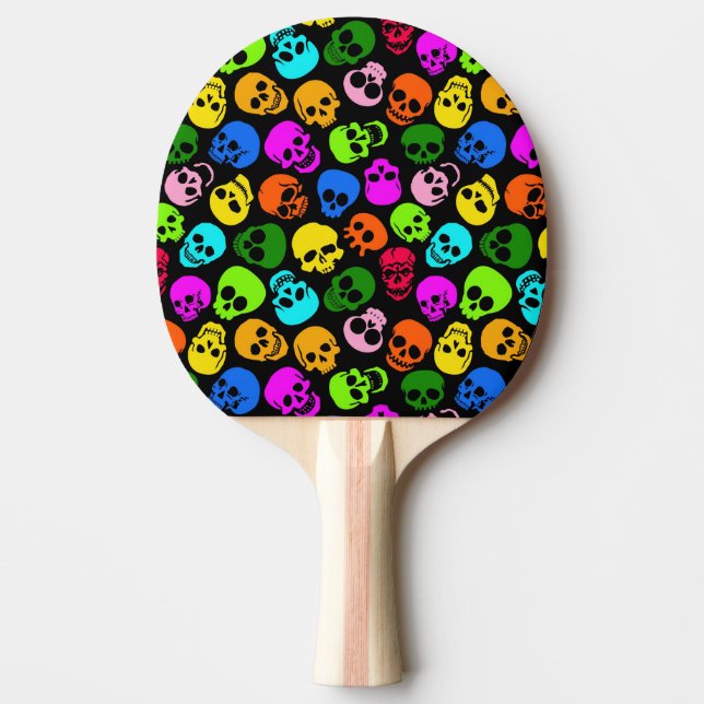 Colourful Skulls pattern in black Ping Pong Paddle (Front)