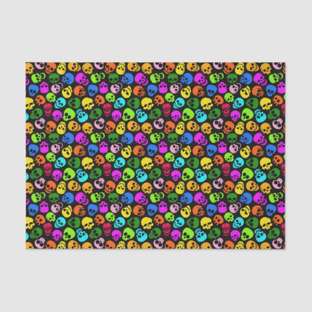 Colourful Skulls pattern in black Tissue Paper (Front)