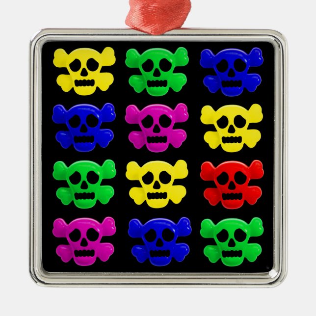 Colourful skulls pattern metal tree decoration (Front)