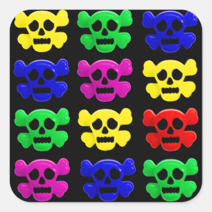 Colourful skulls pattern square sticker