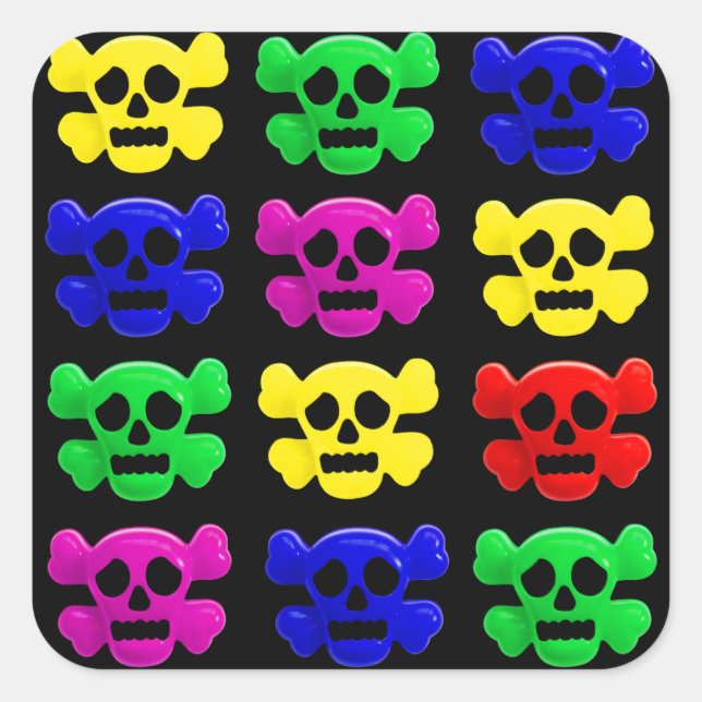 Colourful skulls pattern square sticker (Front)