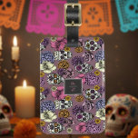 Colourful Skulls Trendy Monogram Mauve Luggage Tag<br><div class="desc">Introducing our Colourful Skulls Trendy Monogram Luggage Tag (on Mauve background), a stunning and distinctive travel accessory that combines the vibrant allure of sugar skulls with practical functionality. This luggage tag showcases a captivating hand-drawn design by the talented Nathalie Portet, featuring ornate skulls against a backdrop of roses, hibiscus, and...</div>