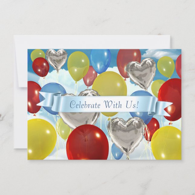 Colourful Sky Balloons Customisable Invitations (Front)