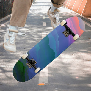 Colourful Sky Mountain Forest Ombre Pink Blue Gree Skateboard