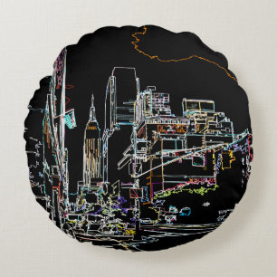 Colourful skyline in Manhattan Round Cushion