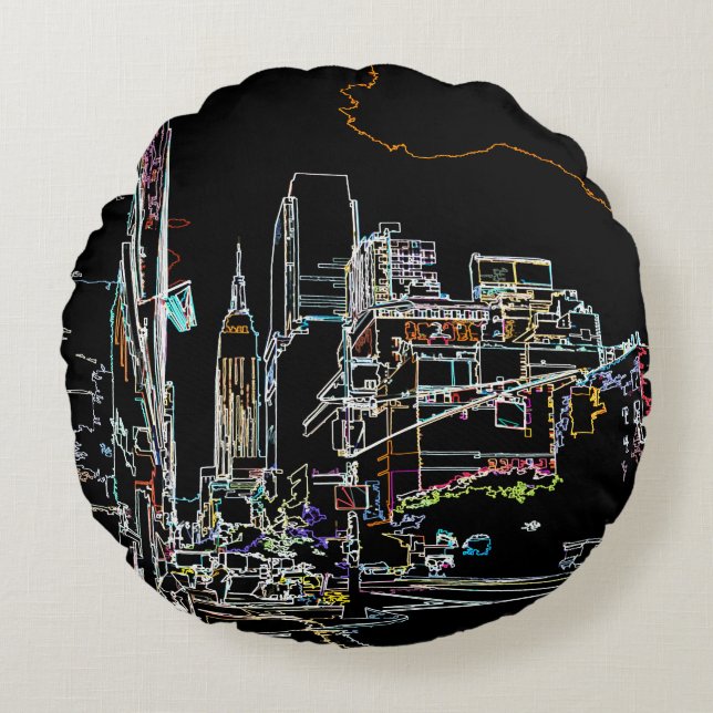 Colourful skyline in Manhattan Round Cushion (Front)