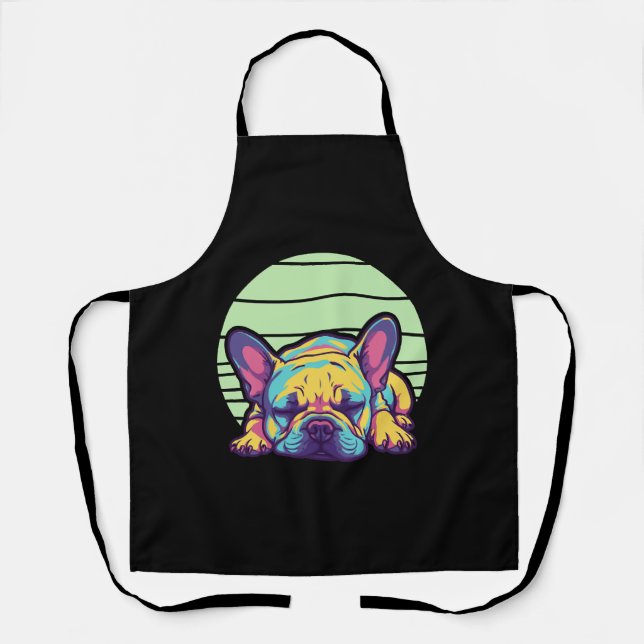 colourful sleeping french bulldog apron (Front)