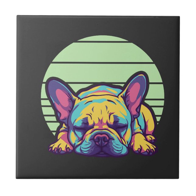 colourful sleeping french bulldog ceramic tile (Front)