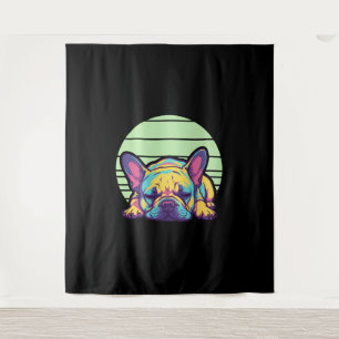 colourful sleeping french bulldog tapestry
