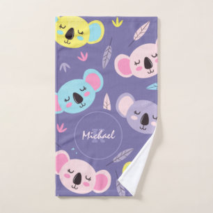 Colourful Sleeping Koala Pattern Name & Initial Ki Hand Towel