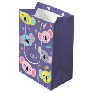 Colourful Sleeping Koala Pattern Name & Initial Ki Medium Gift Bag