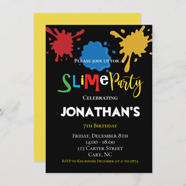 Colourful Slime Fun children Birthday party Invitation (Front/Back)