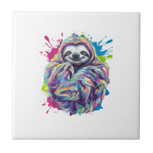 Colourful Sloth Cute Animal Art Funny Graphic Tee Ceramic Tile