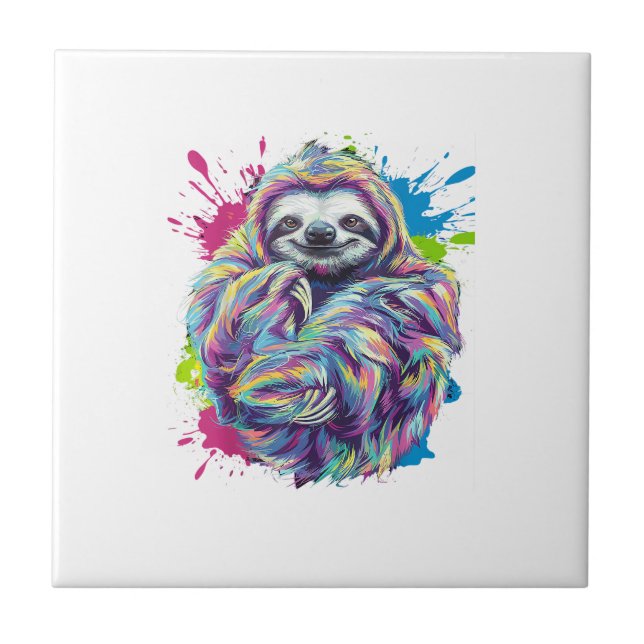 Colourful Sloth Cute Animal Art Funny Graphic Tee  Ceramic Tile (Front)