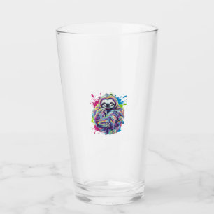 Colourful Sloth Cute Animal Art Funny Graphic Tee Glass