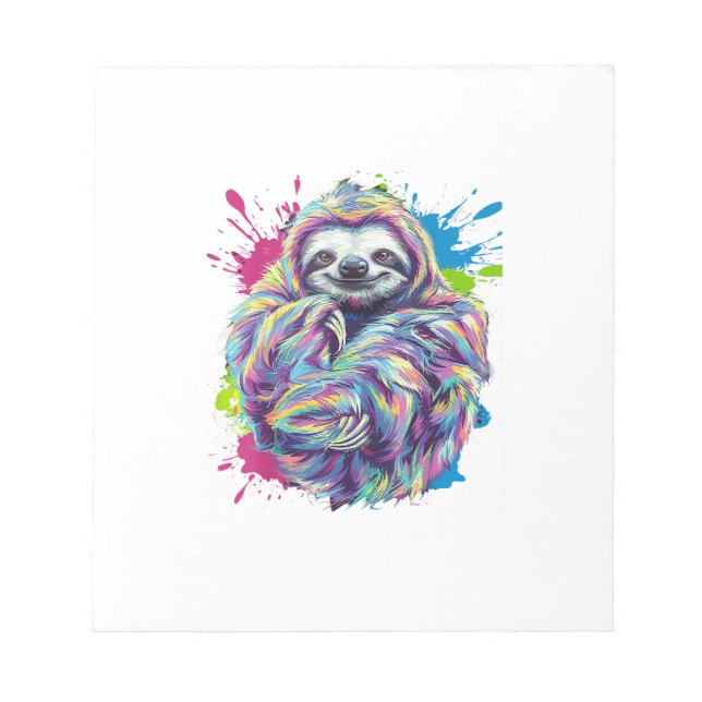 Colourful Sloth Cute Animal Art Funny Graphic Tee  Notepad (Front)