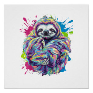 Colourful Sloth Cute Animal Art Funny Graphic Tee  Poster