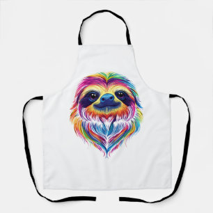Colourful Sloth Face Cute Rainforest Jungle Animal Apron