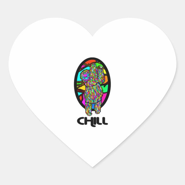 Colourful Sloth  Heart Sticker (Front)
