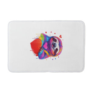 Colourful Sloth T-Shirt - Rainbow Sloth Heart Anim Bath Mat
