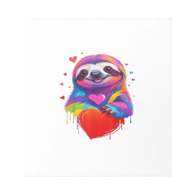 Colourful Sloth T-Shirt - Rainbow Sloth Heart Anim Notepad (Front)