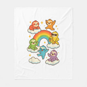Colourful Sloths With A Rainbow Kawaii Sloth T-Shi Fleece Blanket