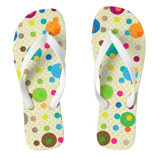 Colourful Small And Large Polka Dots Thongs (Footbed)