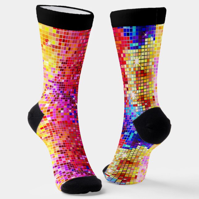 Colourful small squares geometric pattern socks (Angled)