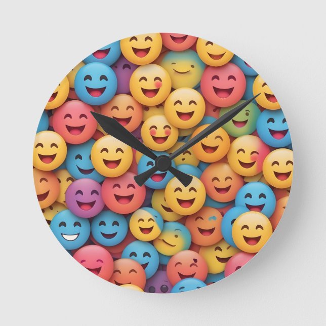 Colourful Smile Emoji Round Clock (Front)
