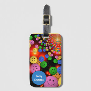 Colourful Smile Faces & Cute Happy Smiles Bubbles Luggage Tag
