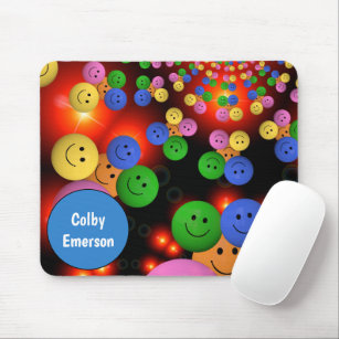 Colourful Smile Faces & Cute Happy Smiles Bubbles Mouse Pad