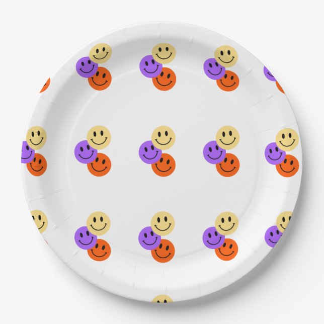 Colourful Smiley Face Paper Plate – Fun Party Tabl (Front)