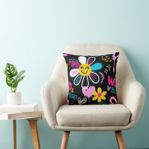 Colourful Smiley Flower Graffiti Pattern Baby Bib Cushion