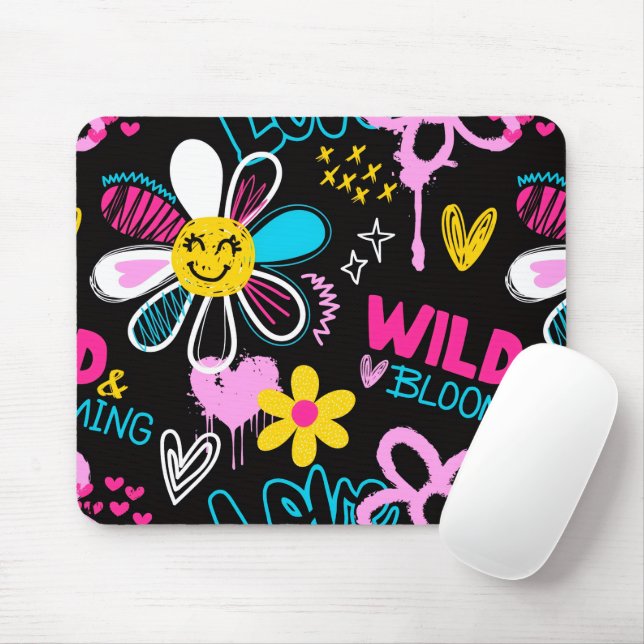 Colourful Smiley Flower Graffiti Pattern Baby Bib Mouse Pad (With Mouse)