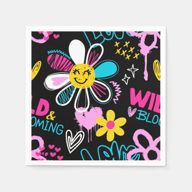 Colourful Smiley Flower Graffiti Pattern Baby Bib Napkin (Front)