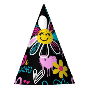 Colourful Smiley Flower Graffiti Pattern Baby Bib Party Hat