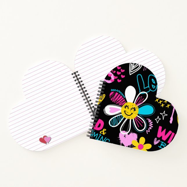 Colourful Smiley Flower Graffiti Pattern  Notebook (Inside)