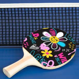 Colourful Smiley Flower Graffiti Pattern Ping Pong Paddle