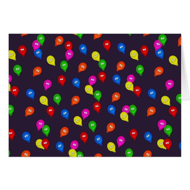 Colourful Smiling Balloons Black Greeting Card (Front Horizontal)