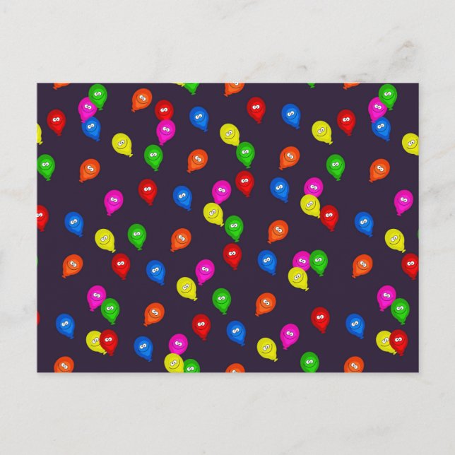 Colourful Smiling Balloons Black Postcard (Front)